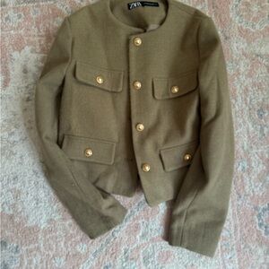 Olive Green Military Style Jacket with Gold Buttons